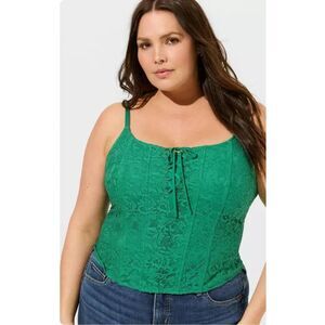 Torrid Lace Corset Crop Top Womens 1XL Plus Cosplay Green Coquette